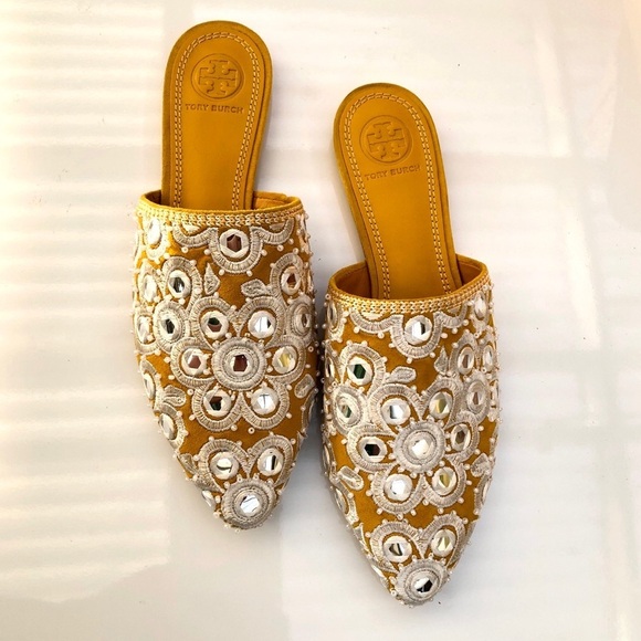 NWOB Tory Burch Elora Yellow Slide in Metallic - Picture 1 of 7